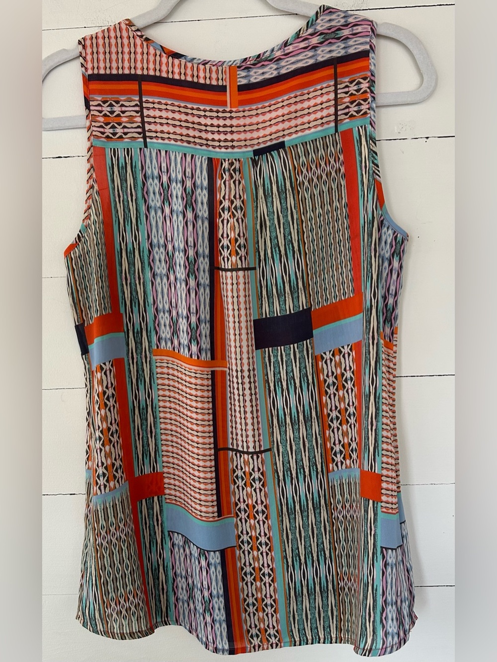 Willi Smith Sleeveless Silky Geometric Stripe Tank Top - Orange Multi, Sz Med - Picture 3 of 6